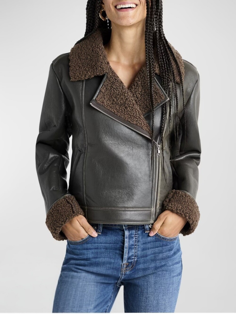 NWT Splendid Romy Faux Leather Jacket Chocolate Brown Size Small